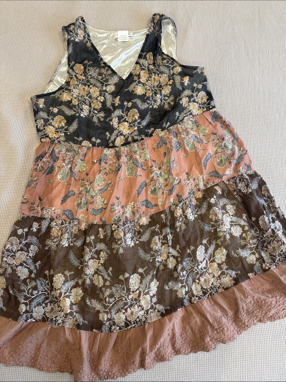 Floral Tiered Maxi Dress in Black, Pink & Brown - (Brand)